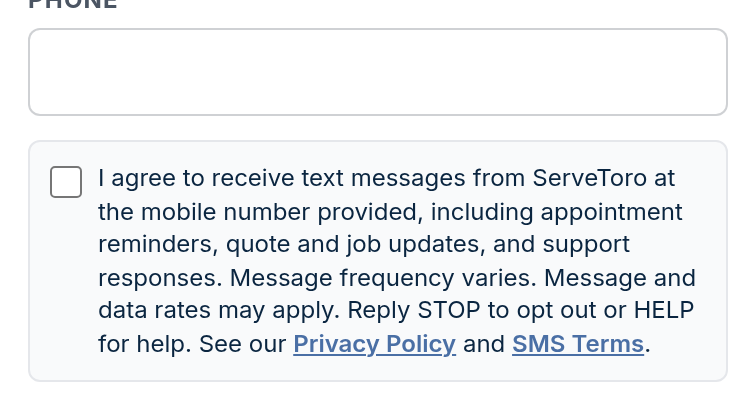 3. User / technician profiles (Employees) — mobile view showing the unchecked SMS consent checkbox